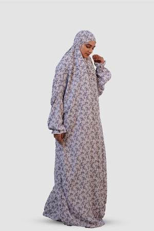 The Ria Series | Grey&Blue Ria Flora (The Bloom) Designed Crepe - AinAura