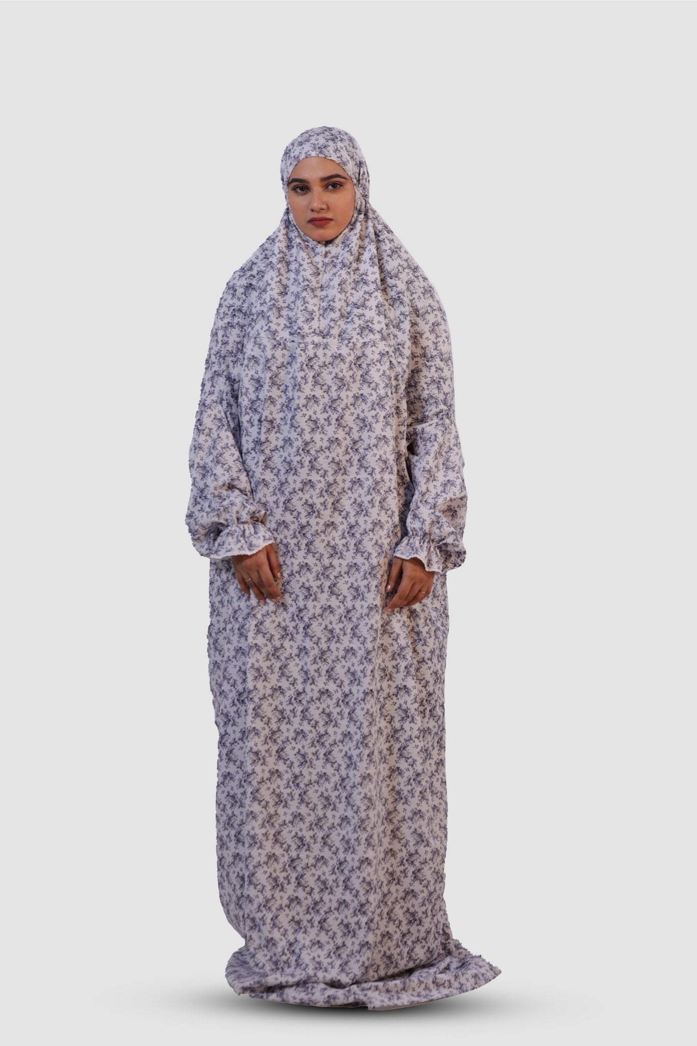 The Ria Series | Grey&Blue Ria Flora (The Bloom) Designed Crepe - AinAura