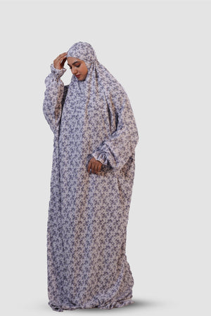 The Ria Series | Grey&Blue Ria Flora (The Bloom) Designed Crepe - AinAura