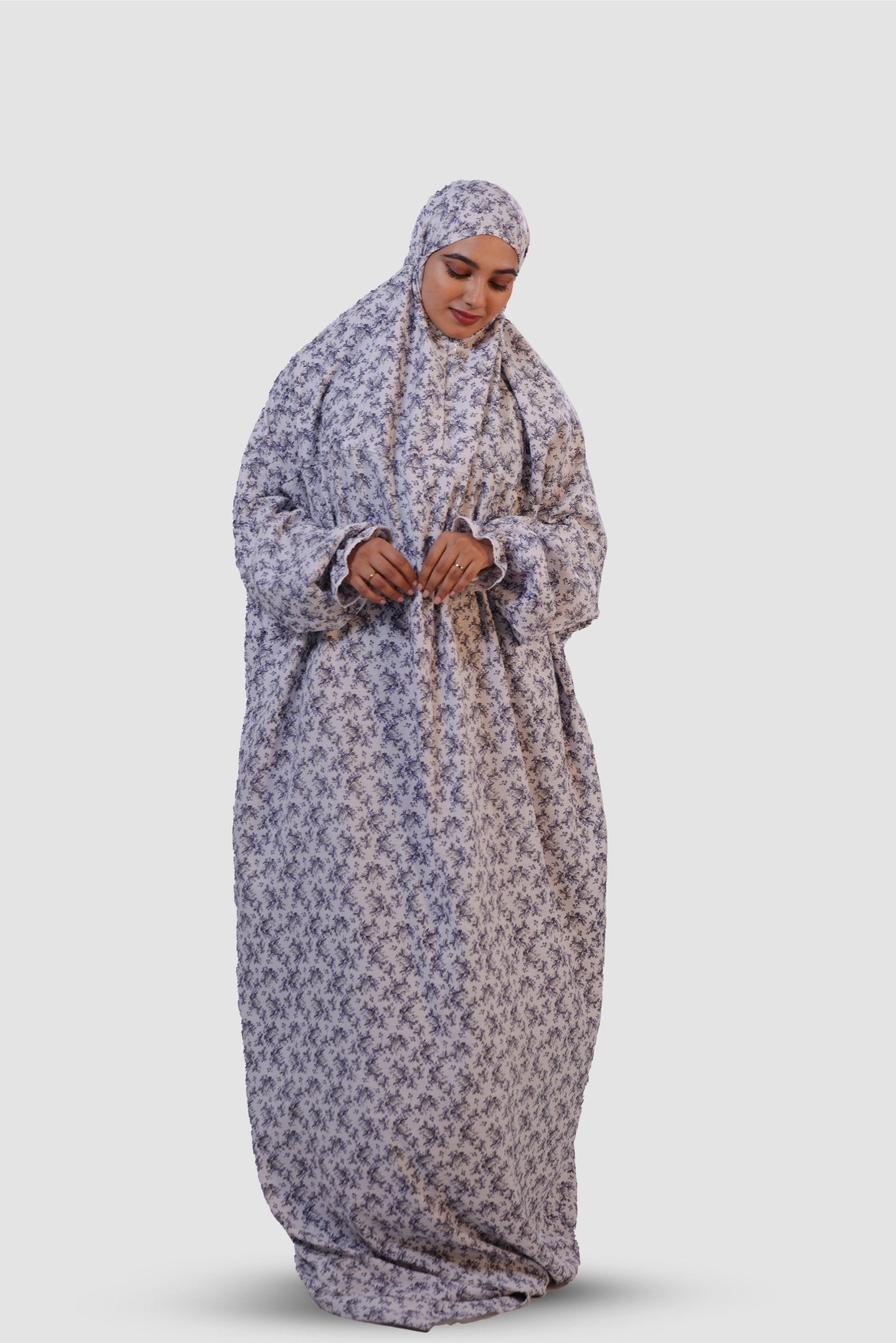 The Ria Series | Grey&Blue Ria Flora (The Bloom) Designed Crepe - AinAura